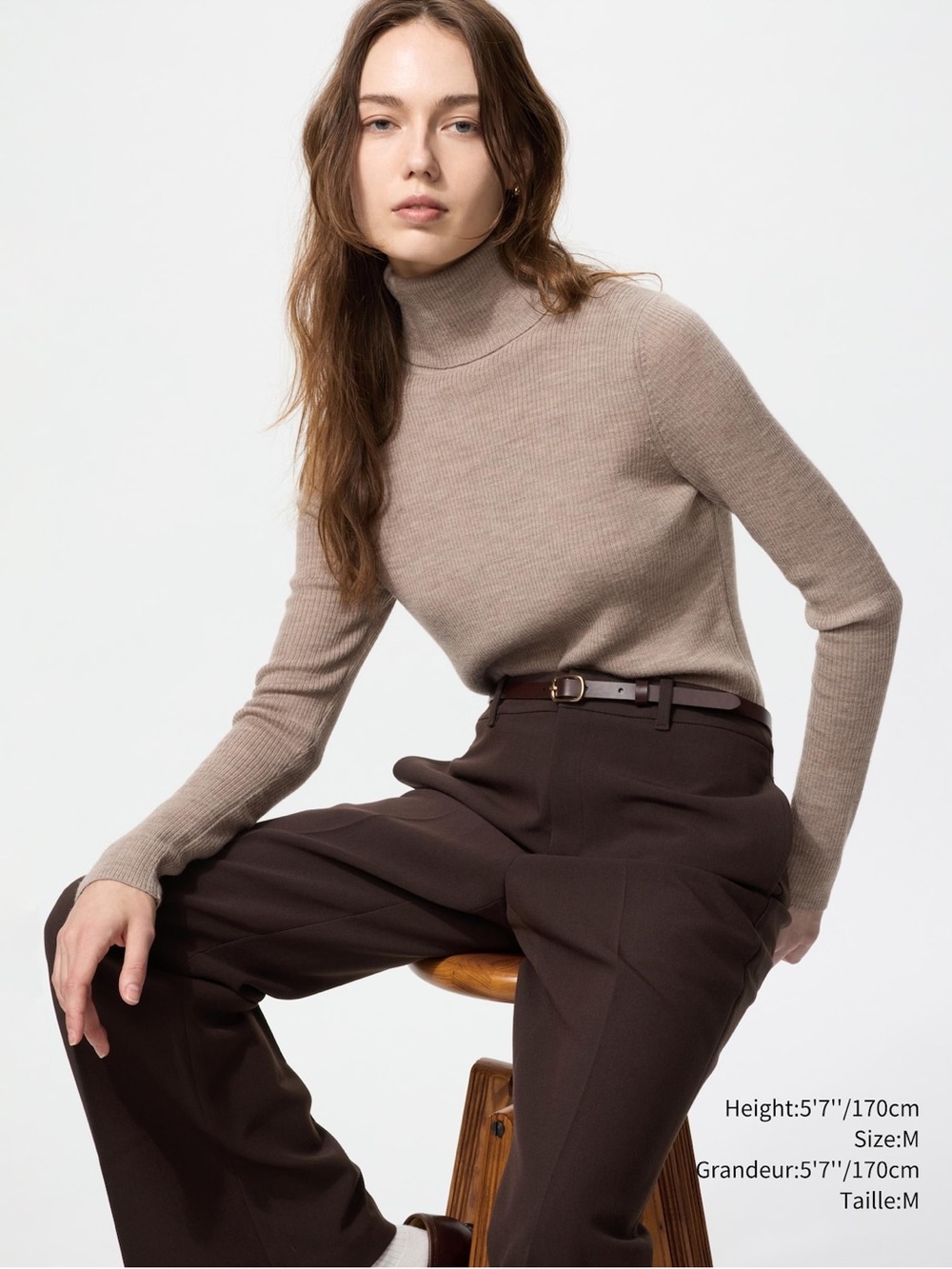 Uniqlo Slim Ribbed Turtleneck Sweater - Taupe
